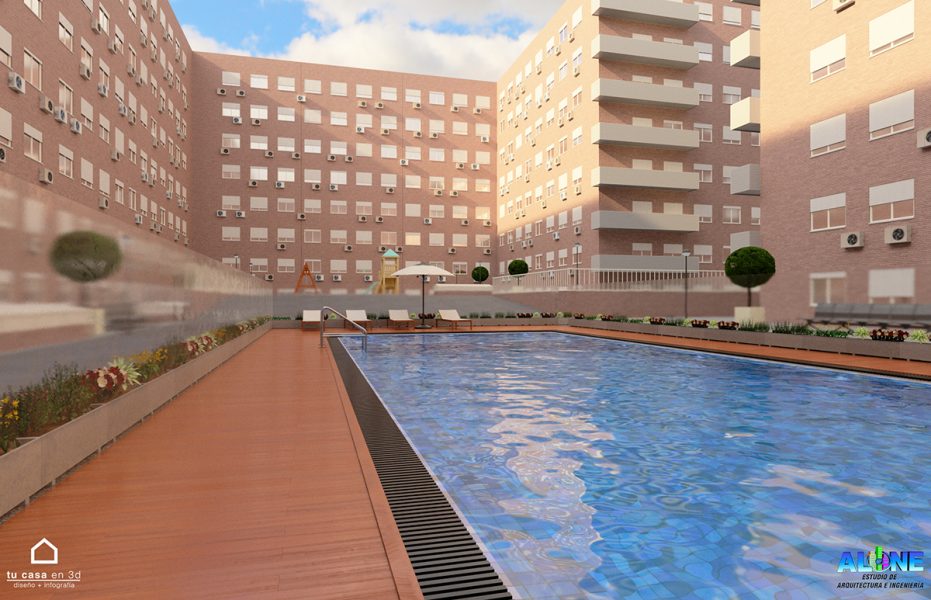 Diseño piscina interior urbanización en Madrid