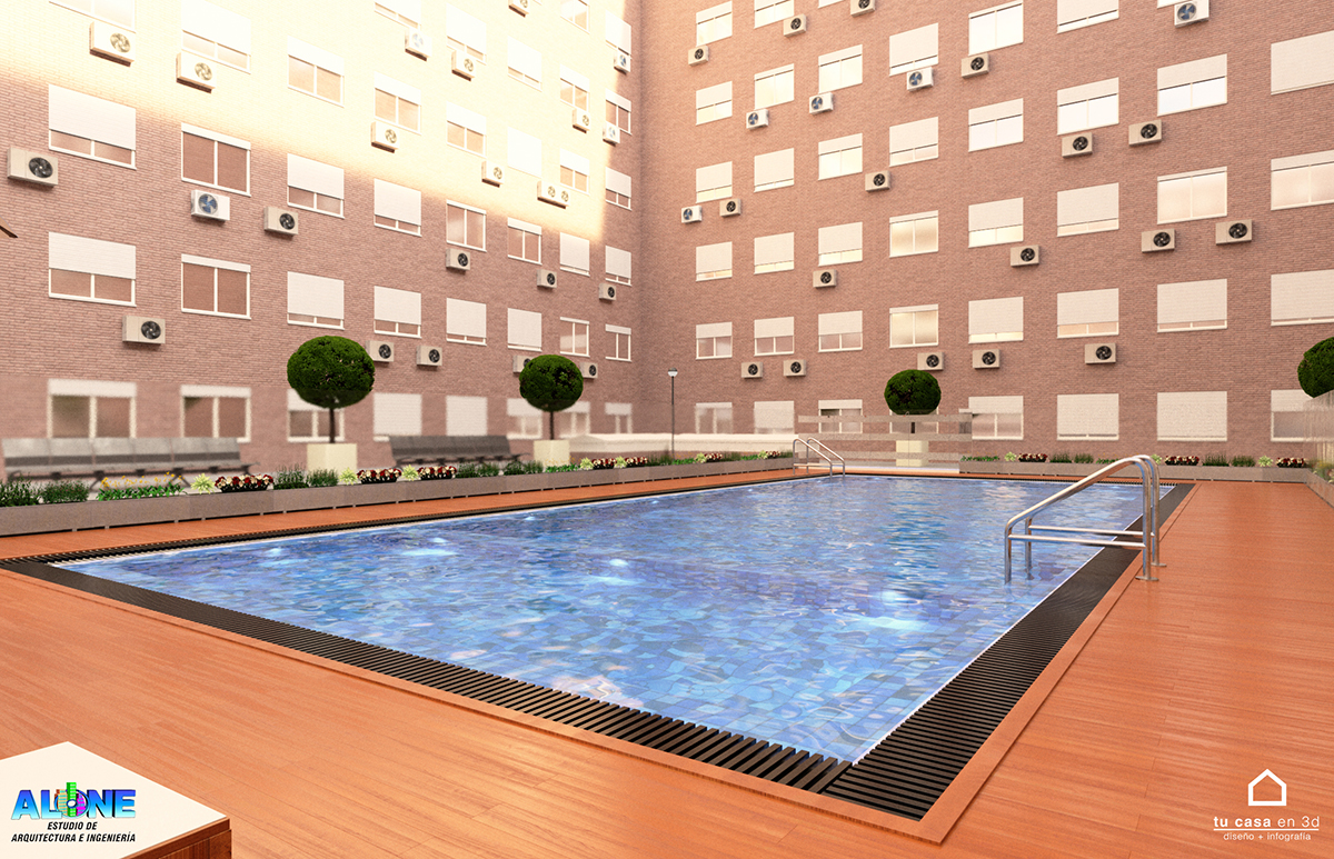 Diseño piscina interior urbanización en Madrid